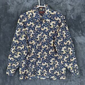 Gant Attitudes Mens Large Navy Blue Paisley Floral Button Down Shirt Vintage L